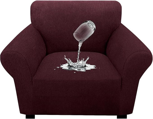 Waterproof Stretch Spandex Chair Sofa Slipcover - Non-Slip Soft Couch Cover with Elastic Bottom, Washable Leakproof Furniture Protector for Kids, Pets, Dogs & Cats (Chair, Burgundy)