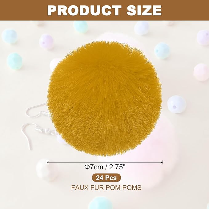 PATIKIL Faux Fur Pom Poms for Hats, 24 Pcs Fluffy Soft Fur Poms Balls with Elastic Loop for Keychain Knitting Hats DIY Scarves Gloves Bag Christmas, Ginger Yellow
