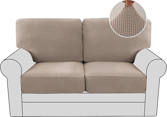 H.VERSAILTEX Multi-Pieces Loveseat Covers for 2 Cushion Couch High Stretch Couch Cushion Covers Jacquard Textured Twill Fabric(2 Seat Covers Plus 2 Back Cushion Covers, Sand)