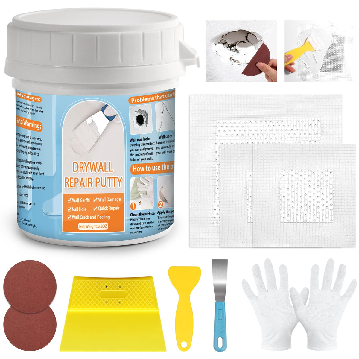 Drywall Repair Kit, Drywall Patch Repair Kit with 8.8OZ | Home Repair - Image 1