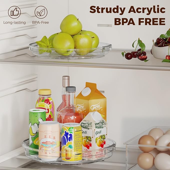 2 Pack Clear Lazy Susan Turntable Organizer for Cabinet, Table Top, Refrigerator, Kitchen Pantry Organizers and Storage, Spice Organizer, 10.6'', 9.25''
