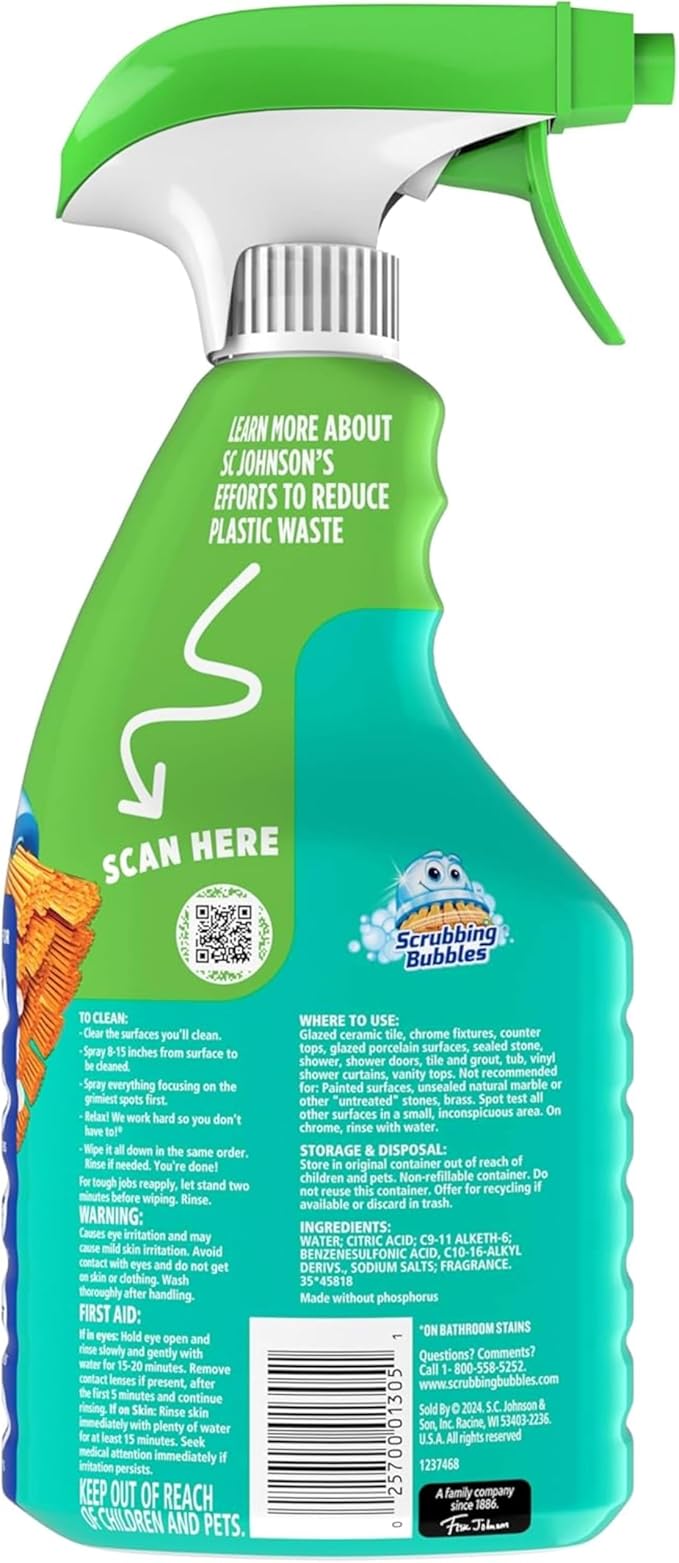 Scrubbing Bubbles Easy Clean Foaming Bleach-Free Bathroom All Purpose Cleaner, Cleans Limescale, Dirt and Grime on Showers, Sinks, Toilets, Tiles, Counters, 32oz Spray (Pack of 2)