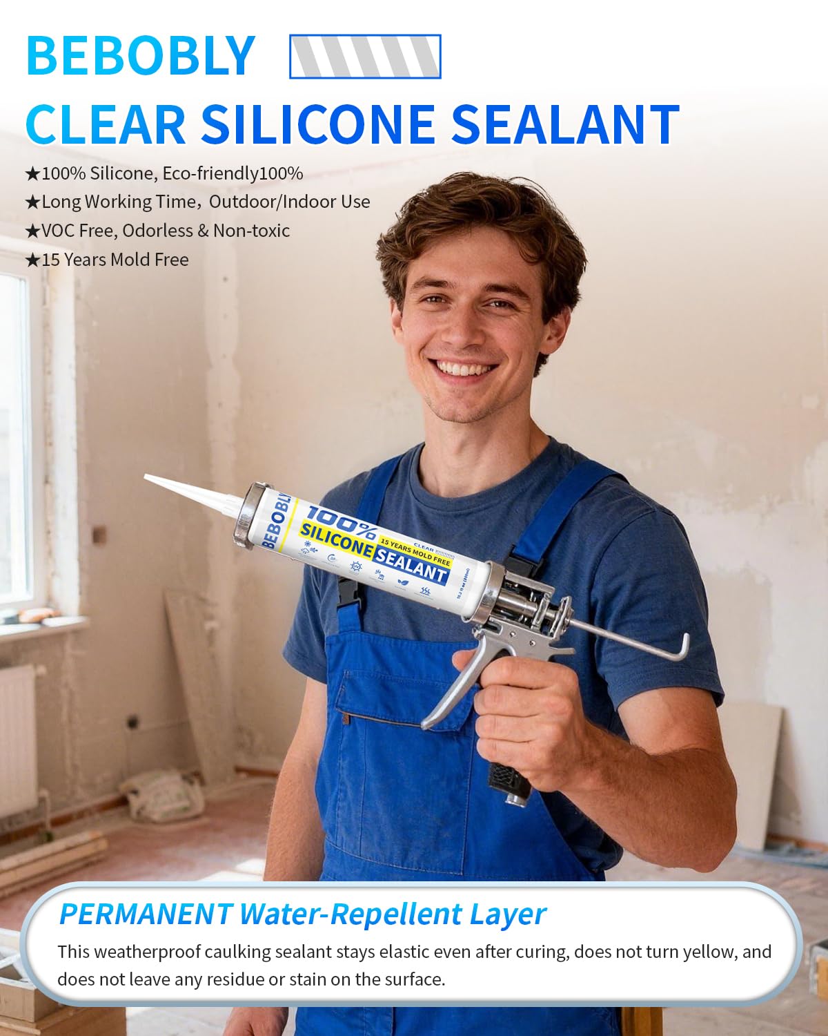 Clear Silicone Sealant – 100% Waterproof Caulk for Kitchen, Bathroom & RV (10.2 oz, 4-Pack)