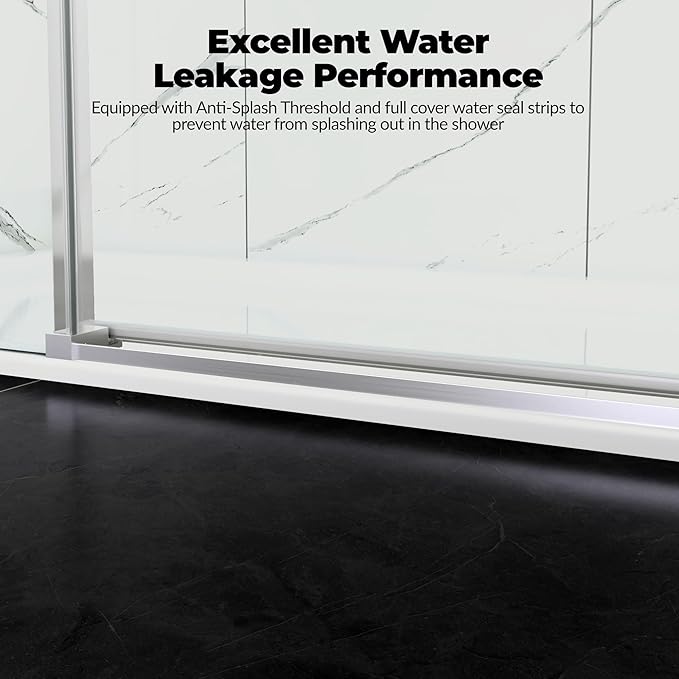 Sliding Shower Door 44–48 inch W× 76 inch H, Frameless Glass Shower Door with Round Stainless Steel Rail and 55mm Rollers, 6mm Tempered Glass, Space-Saving Shower Doors for Small Bathrooms
