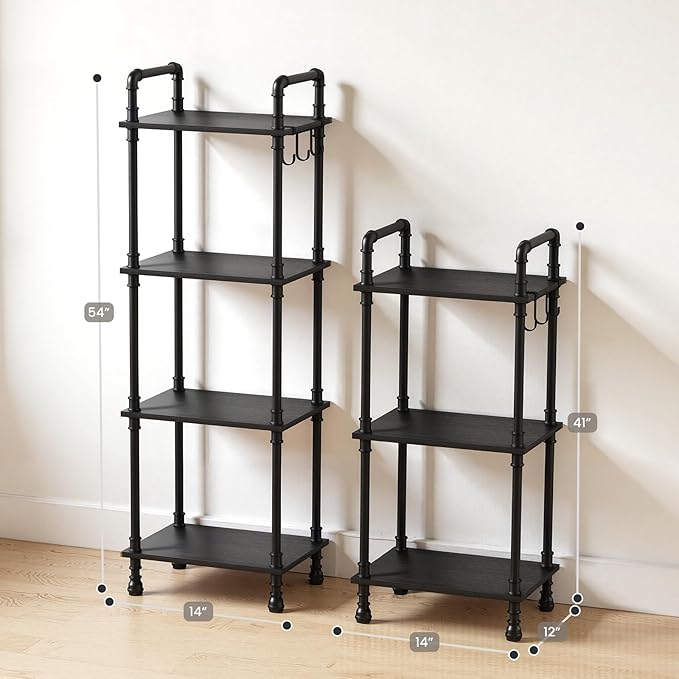 Aduanbang 4-Tier Industrial Pipe Ladder Shelf, Vintage Style Bookshelf, Freestanding Storage Rack Organizer for Living Room, Bedroom, Kitchen (Black(3-Tier))
