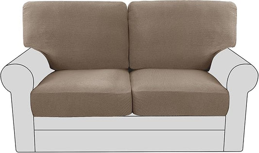H.VERSAILTEX Multi-Pieces Loveseat Covers for 2 Cushion Couch High Stretch Couch Cushion Covers Jacquard Textured Twill Fabric(2 Seat Covers Plus 2 Back Cushion Covers, Macchiato)