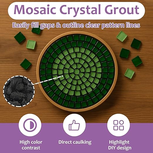 400g Mosaic Crystal Grout for Crafts, Mosaics Tile Tools, High Color Contrast, Direct caulking, Suitable for Mosaic Tiles, DIY Craft Projects (Black)