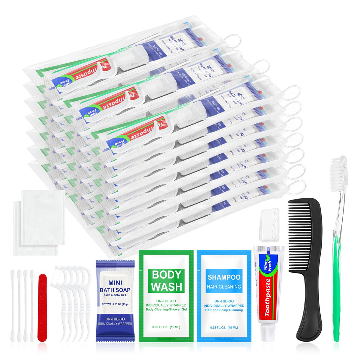 30 Sets Personal Hygiene Kit Bulk,Green 10-in-1 Travel Size - Image 1