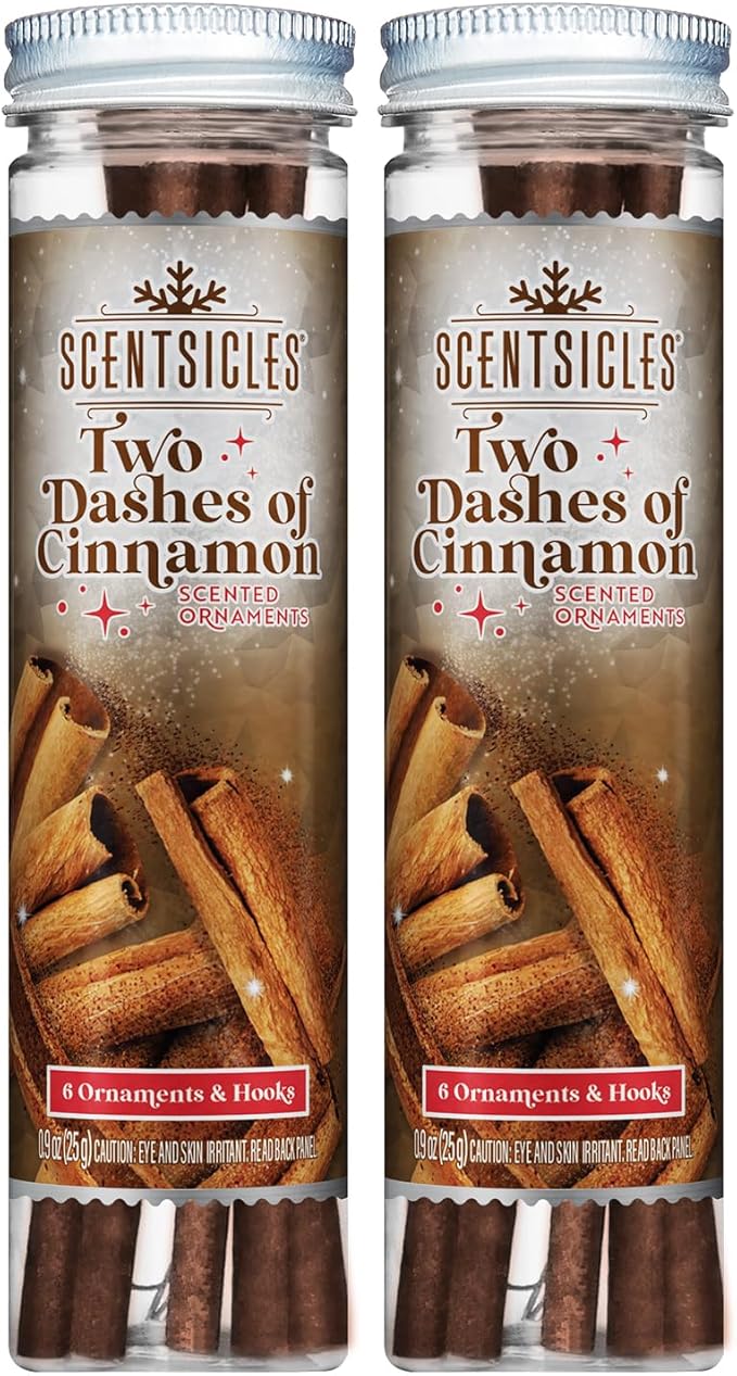Scentsicles Two Dashes of Cinnamon Scented Christmas Ornaments with Hooks - 2 Bottles (12 Sticks Total)