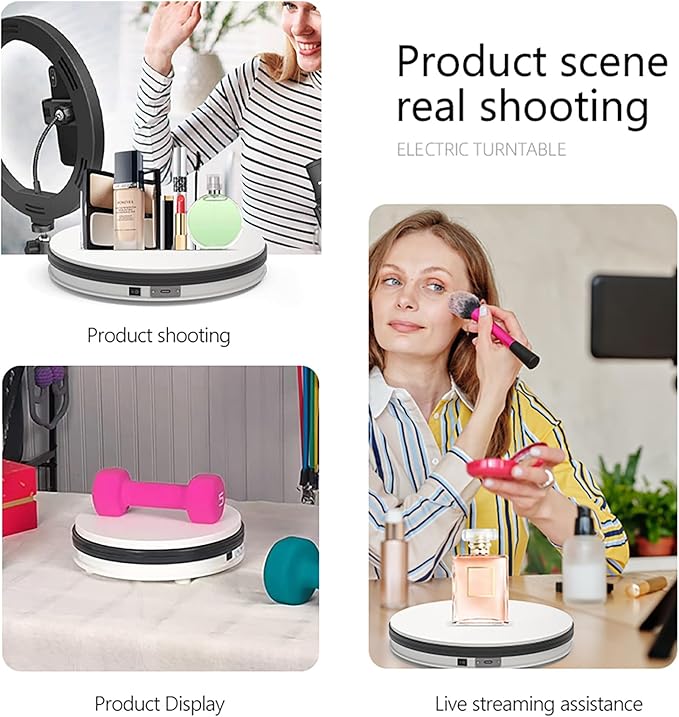 YVV White 13.8in Motorized Rotating Display Stand, 360° Electric Turntable for Photography, Product Display, Jewelry, Models, 22LB Load Capacity, USB Powered Spinning Display Platform