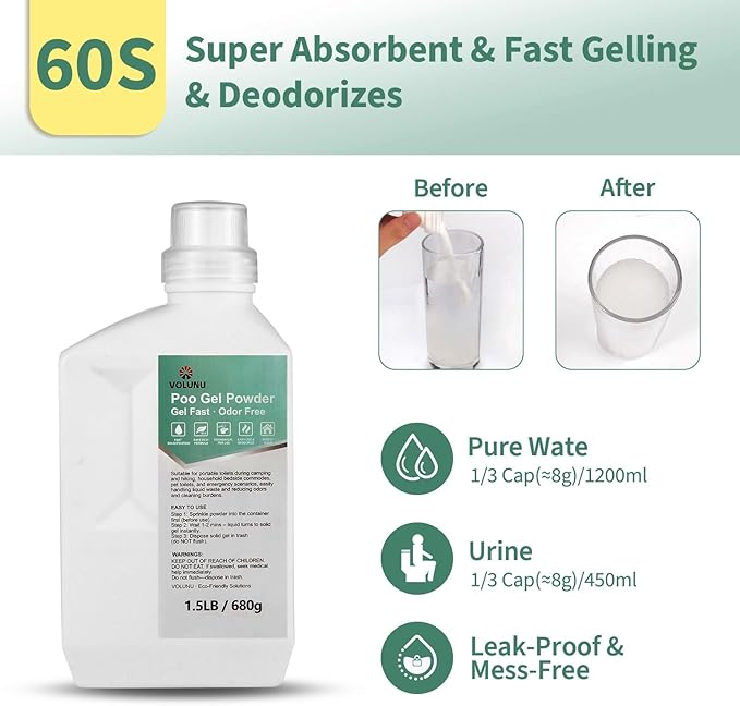 1.5LB/3LB Pee Powder Gel & Poo Gel Powder - Urine Solidifier & Odor Neutralizer Portable Toilet Powder & Camping Toilet Gel for Home Patient Care, Pet Accidents, Outdoor Travel Emergency Kits