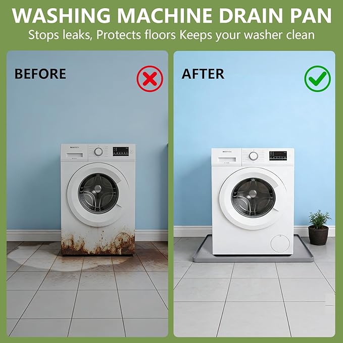 27×27×0.79inch Washing Machine Pan, With Raised Edge Washer Drip Tray, Drain Pan Silicone Mat, Foldable Portable Anti-Vibration Non-Slip Waterproof Pad, Textured Surface (Grey)