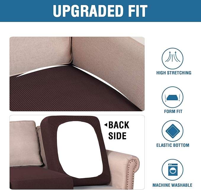 H.VERSAILTEX Multi-Pieces Loveseat Covers for 2 Cushion Couch High Stretch Couch Cushion Covers Jacquard Textured Twill Fabric(2 Seat Covers Plus 2 Back Cushion Covers, Chocolate)