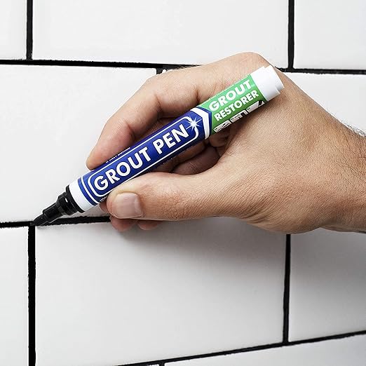 Grout Pen Tile Paint Marker: Black 2 Pack with Extra Tips (Narrow, 5mm) & Large Black (Wide, 15mm Tip) - Waterproof Grout Colorant and Sealer Pen to Renew, Repair, and Refresh Tile Grout