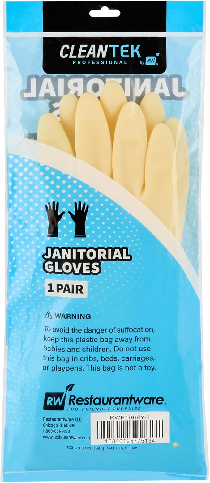 Restaurantware-Clean Tek Professional 22 Mil Small Cleaning Gloves, 1 Pair Of Long Cuff Gloves - No-Slip Grip, No-Powder, Yellow Latex Gloves For Kitchen Cleaning, Ideal For Washing Dishes