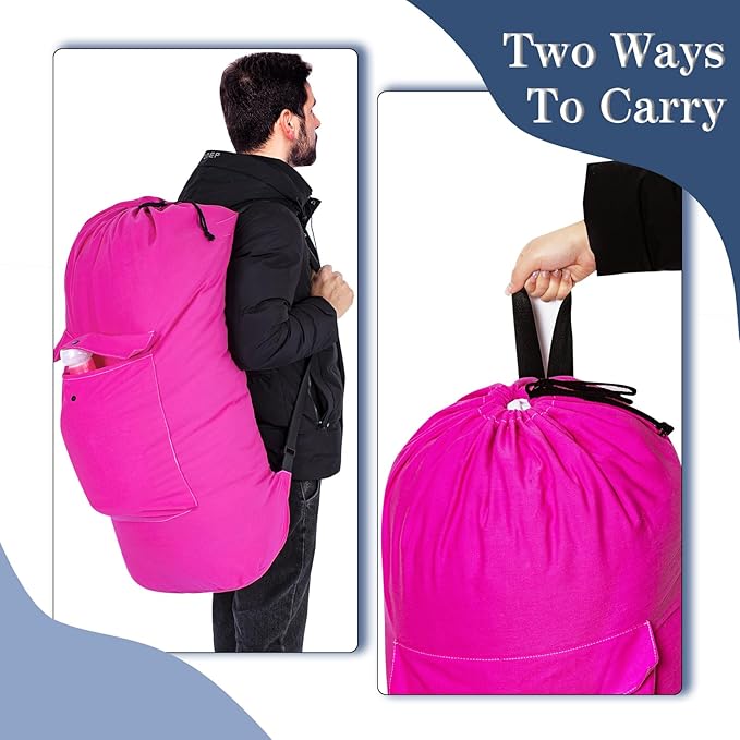 Sanlykate Canvas Backpack Laundry Bag - Extra Large Durable Dirty Clothes 2-3 Days Capacity with Adjustable Shoulder Strap & Front Pocket, for College Dorm, Apartment, Laundromats, Camping Travel