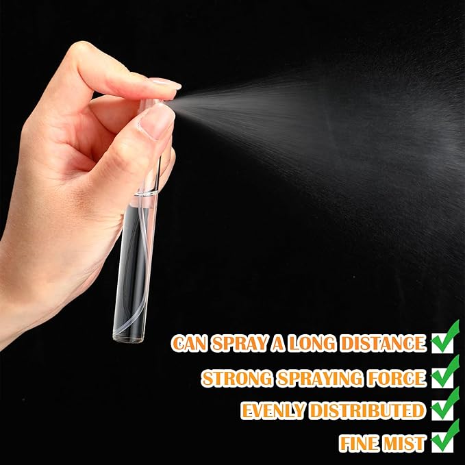 Tanlade 300 Pcs 5ml/10ml Mini Spray Bottles Refillable Clear Glass Travel Perfume Atomizer Mouthwash Bottle Cologne Small Sample Containers for Essential Oils, Retailers