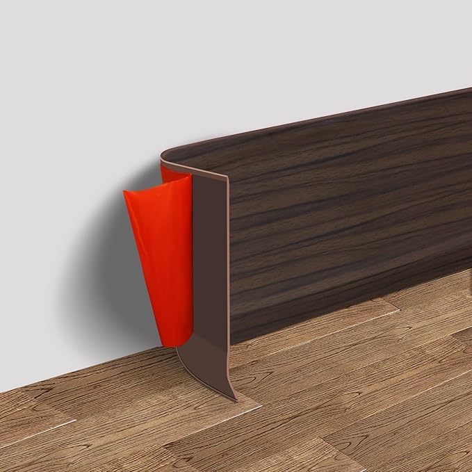 Vinyl Wall Base Baseboard Molding Trim 4" Flexible Self Adhesive Rubber Wall Base Moulding Trim Peel and Stick Design, 4 Inch x 20 Feet, Brown Wood Grain