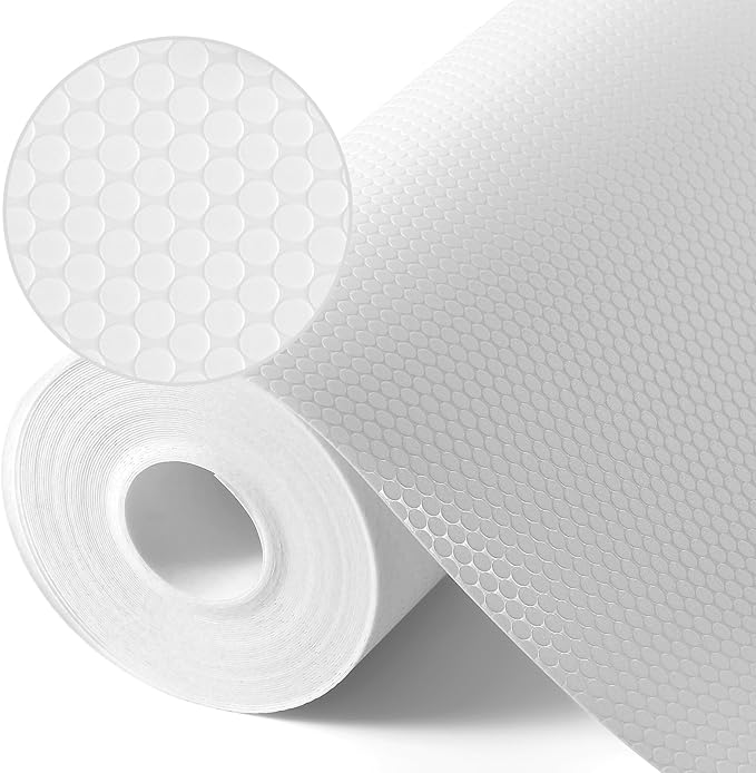 White Shelf Liners for Kitchen Cabinets Non Adhesive Drawer Liner for Bathroom Waterproof Refrigerator Liners for Shelves Fridge Plastic Mats Cabinet Cupboard Liner 23.6 x 236.2 Inches