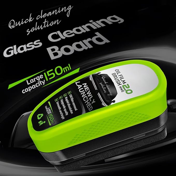Automotive Oil Film Cleaning Brush, Clear Vision Glass Cleaner, Oil Film Cleaning Brush for Car Windows, Rain Fog and Dirt Removal, Windshield Cleaner Tool, Universal Glass Wipe Board (Green, 2PCS)