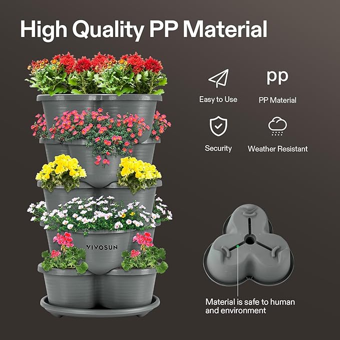 VIVOSUN 2-Pack 5 Tier Vertical Gardening Stackable Planter and 0.5Gal Handheld Garden Sprayer, 2L Pump Sprayer, 68 Oz Water Spray Bottle with Safety Valve, Adjustable Nozzle