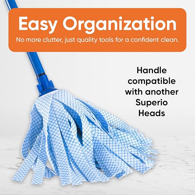 Superio String Mop Replacement, Cotton Mop Head Refill, Blue Heavy Duty for Hardwood Floor Cleaning
