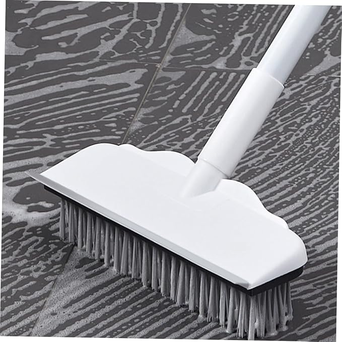 Long Handle Floor Scrub Brush with Squeegee Heavy Duty Tile Scrubber for Bathroom and Household Floor Cleaning Ergonomic Water Removal Tool