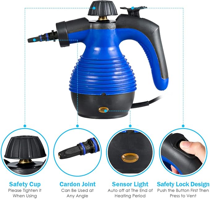 GOFLAME Steam Cleaner 1050W Handheld Multi-Purpose Powerful Steam, Sanitizer, Steamer, Steam Iron, Remove Stains/Grease from Bathroom, Kitchen (Blue)