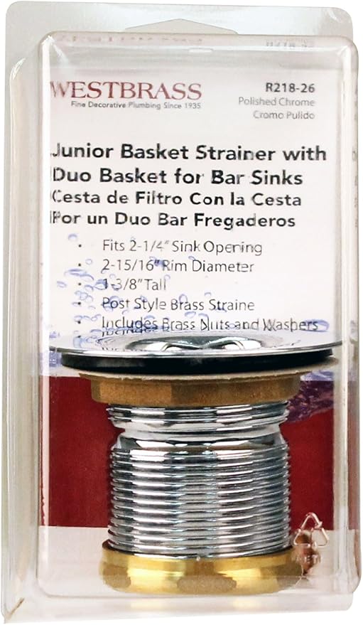 Westbrass R218-26 Junior Bar and Laundry Sink Drain Assembly with Removable Strainer Basket, Polished Chrome