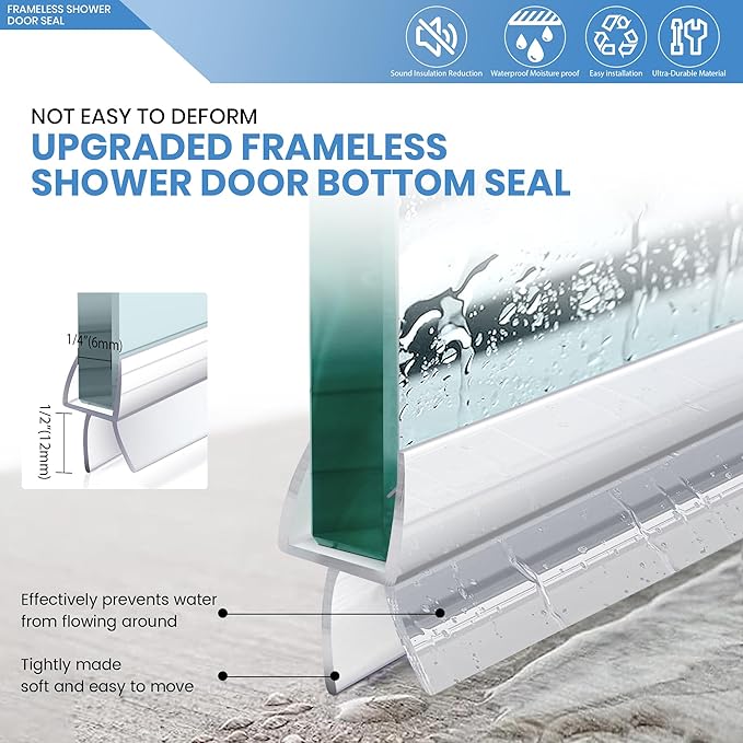 2 Pack Glass Door Silicone Seal Strip 36 Inch Shower Door Bottom Seal Sweep-Suitable for 1/4 Inch Glass-Stop Shower Leaks Frameless Shower Door Seal Strip