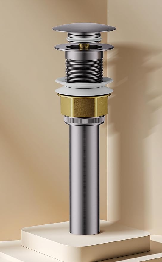 Bathroom Sink Drain with Strainer Basket and Pop-Up Drain Stopper Set (Brushed Nickel, Without Overflow)
