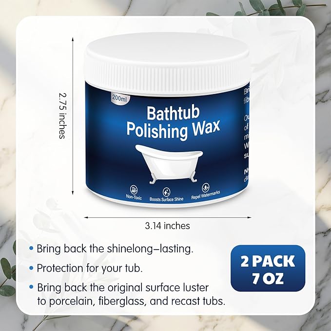 2 Pack Bathtub Polishing Wax 7 oz Per Bottle with Two Sponges Wall and Tub Stain Cleaner Wax for Porcelain Fiberglass Tubs Removes Watermark Scum Repellent
