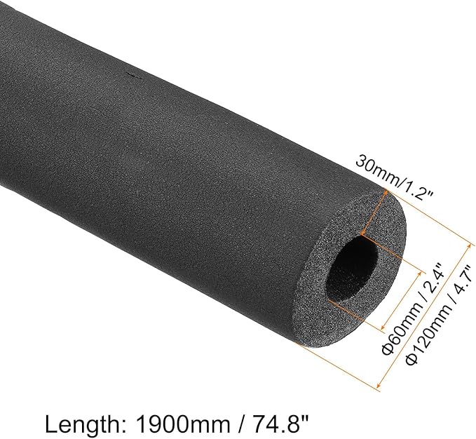PATIKIL 74.8" Lx2.4 IDx1.2 T Pipe Insulation Foam Tube, Water Pipe Insulation Tubing Heat Preservation for Plumbing Water AC Pipe Sprinkler Spigot, Black