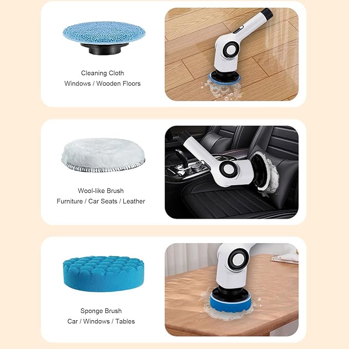 Zunate Electric Spin Scrubber, 7 in 1 Electric Scrubber, IPX7 Water Proof, 3 Speed Adjustable, Cordless Cleaning Brush Extension Handle 7 Replaceable Heads for Bathroom