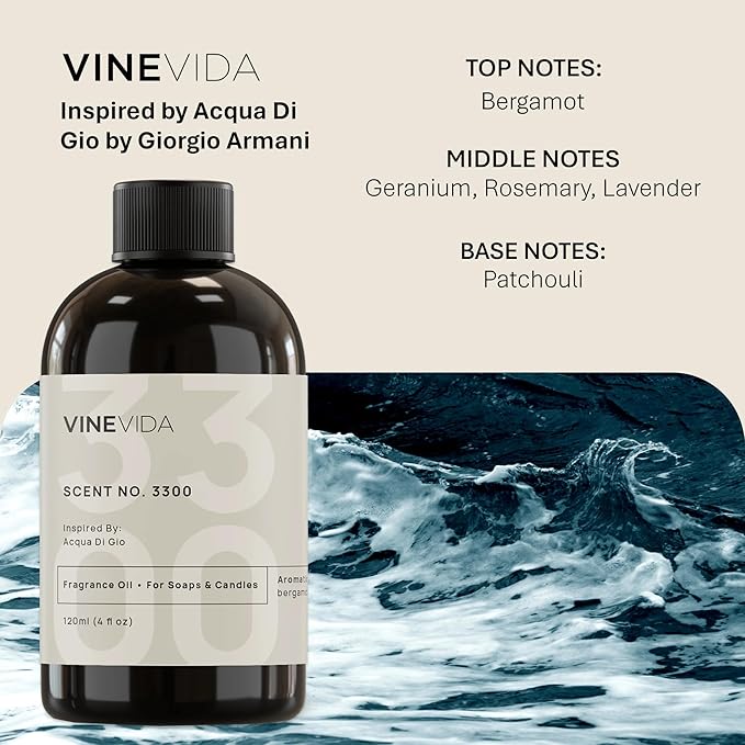 VINEVIDA [4oz] (Our Version of) Acqua Di Gio Fragrance Oil for Soap Making Scents for Candle Making, Perfume Oils, Soy Candles, Cologne for Men, Beard Oil, Massage Oil, Bath Bombs, Linen Spray