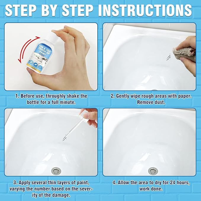 Tub and Tile Paint, White Touch Up Paint Pen for Bathtub, Repairs Countertops, Sinks, and Appliances, Porcelain Paint for Any Scratches Spots on Ceramic, Enamel, 1.5 fl Oz