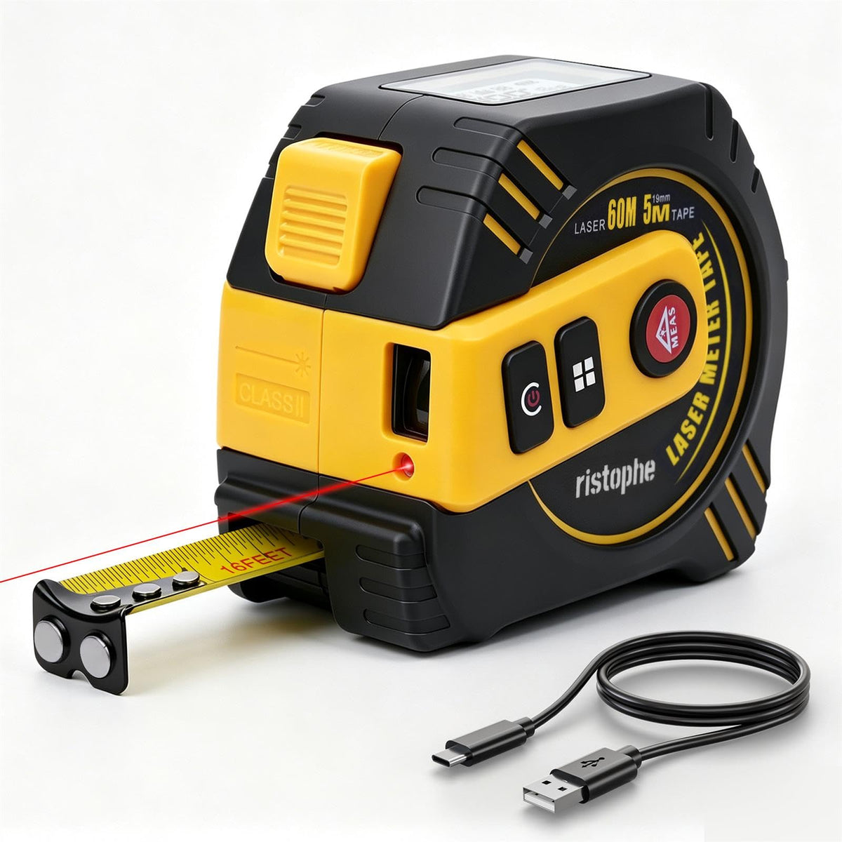 2-in-1 Laser Tape Measure, 197Ft Rechargeable Laser - Image 1