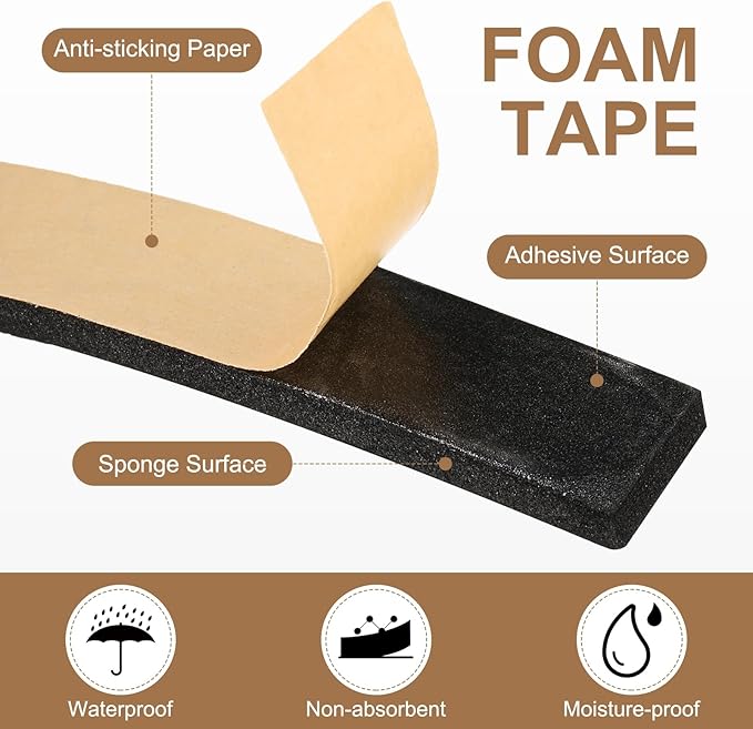 PATIKIL Foam Insulation Tape, 3/4" W x 1/16" t x 32.8FT Self Adhesive Weather Stripping Door Seal Strip for Door Window Air Conditioning, Black