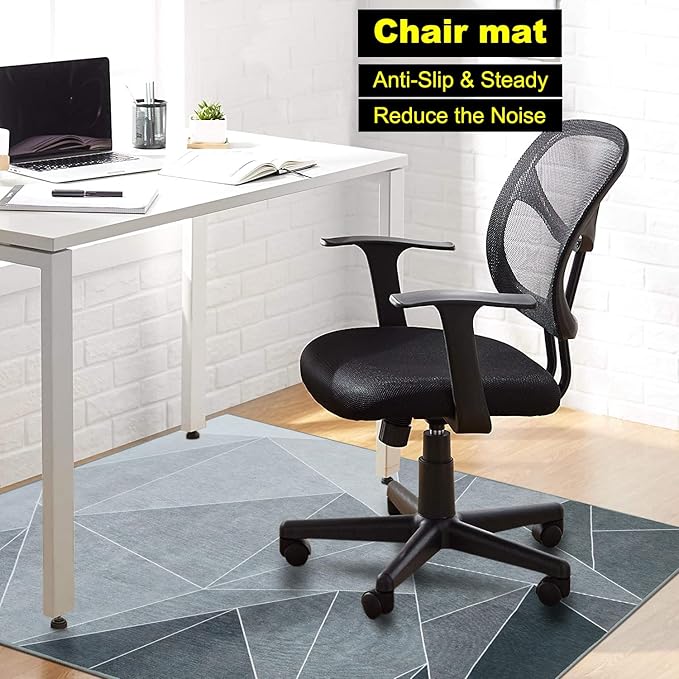 Office Chair Mat for Hardwood Floor,60"x48" Under Desk Mat, Computer Chair Rug,Anti-Slip Carpet Chair Mats Floor Protector for Home Office,Black Grey