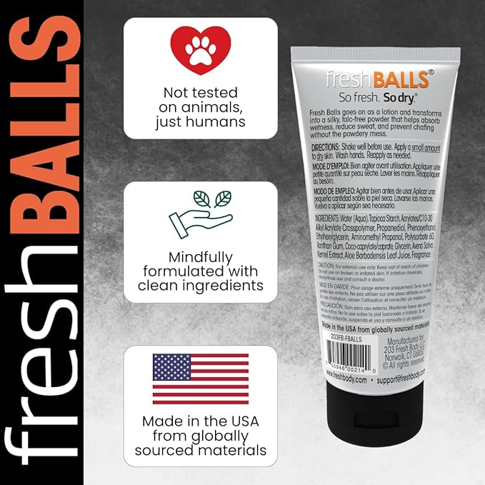 Fresh BALLS Deodorant Cream to Powder | Men's Anti-Chafing Lotion and Balls Deodorant, Hygiene for Groin Area, 3.4 fl oz (Pack of 6)