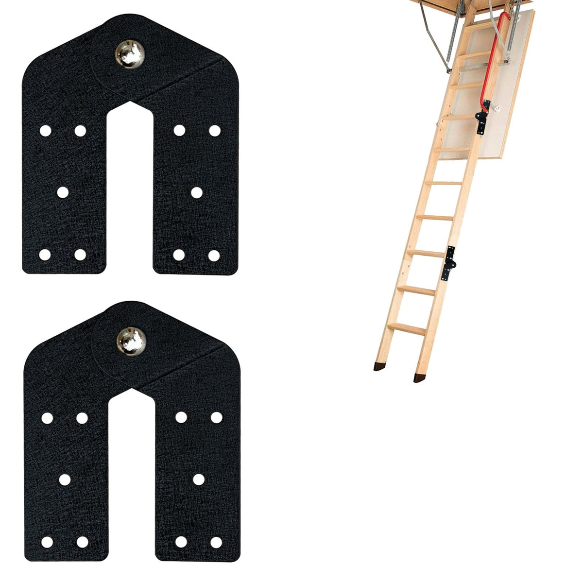 Attic Ladder Hinge Pull Down Stair Parts, 2 Pcs, Black - Image 1
