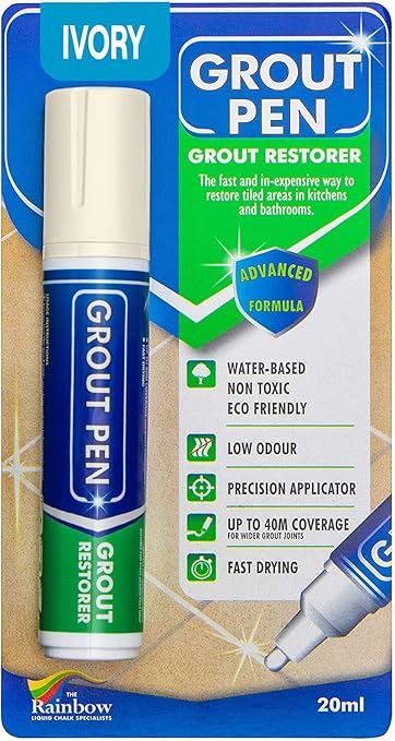 Grout Pen Ivory Tile Paint Marker: Waterproof Grout Paint, Tile Grout Colorant and Sealer Pen - Ivory, Wide 15mm Tip (20mL)