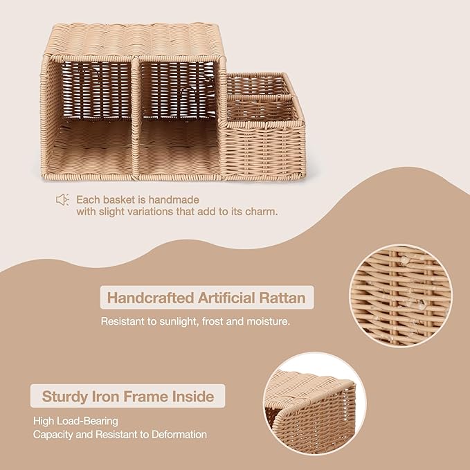 Diaper Caddy Organizer, Hand Rattan Nursery Storage Basket for Baby Essentials, Baby Changing Table Organizer Perfect Nursery Assistant (Natural Woven, M)