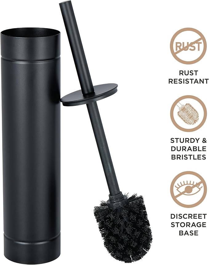 Bath Bliss Toilet Brush with Weighted Base | Slender Design | 360 Degree Brush | Bathroom Cleaning | Black