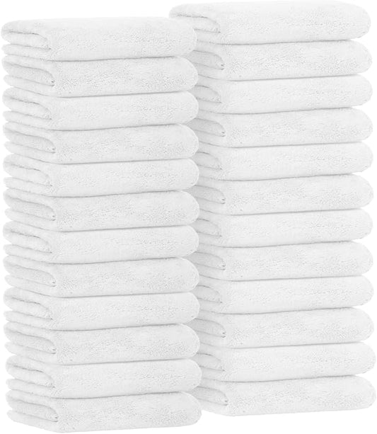 Avalon Towels Microfiber Salon Towel - White Hand Towels Bulk 24 Pack - Lint Free Fleece Microfiber Hand Towel, Soft & Ultra-Absorbent Ideal for Facial Spa & Gym Work Out 16"x26" (Not Bleach Proof)
