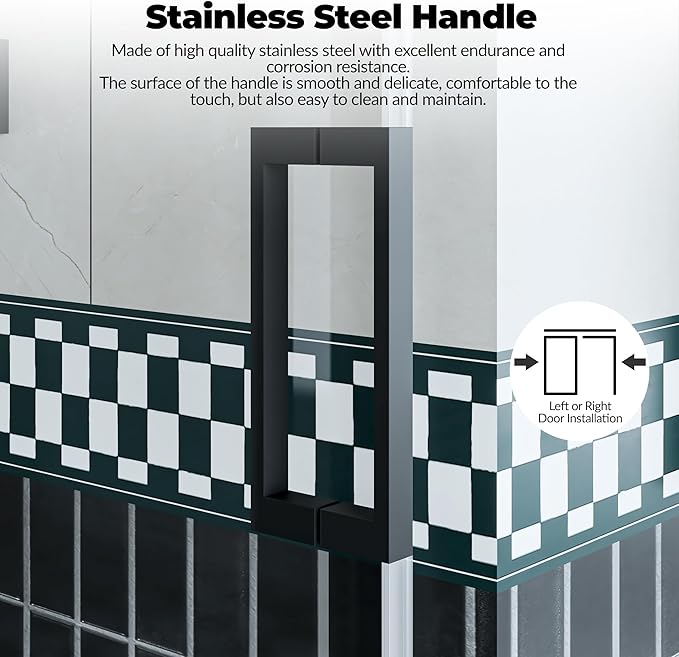 Frameless Shower Doors 44-48" W x 76" H, Sliding Door, 5/16" (8mm) Clear Tempered Glass, Space-Saving Design for Modern Bathrooms