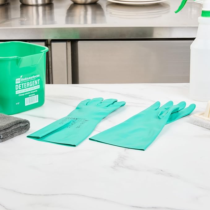 Restaurantware Nitrile Gloves 10 Count 15 mil Chemical Resistant Gloves Abrasion-Resistant Kitchen Cleaning Latex-Free Green
