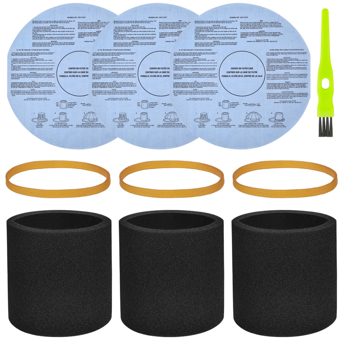 3 Pack 90585 Foam Sleeve Filter and 3 Pack 90107/90137 Wet Dry - Image 1