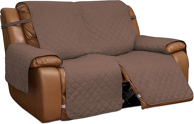 Easy-Going Loveseat Recliner Cover, Reversible Couch Cover for Double Recliner, Split Sofa Cover for Each Seat, Furniture Protector with Elastic Straps for Kids, Dogs, Pets(2 Seater, Brown/Beige)