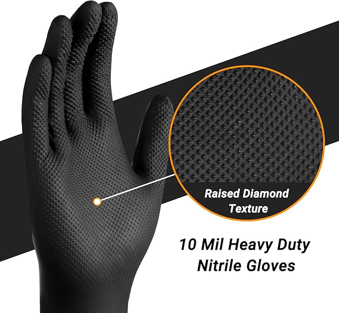 Black Nitrile Gloves Medium - 100 PCS Heavy Duty Disposable 10 Mil Nitrile Gloves for Cooking, Washing Dishes, Gardening, Cleaning, Painting, Mechanics Chemical Resistant & Oil Resistant